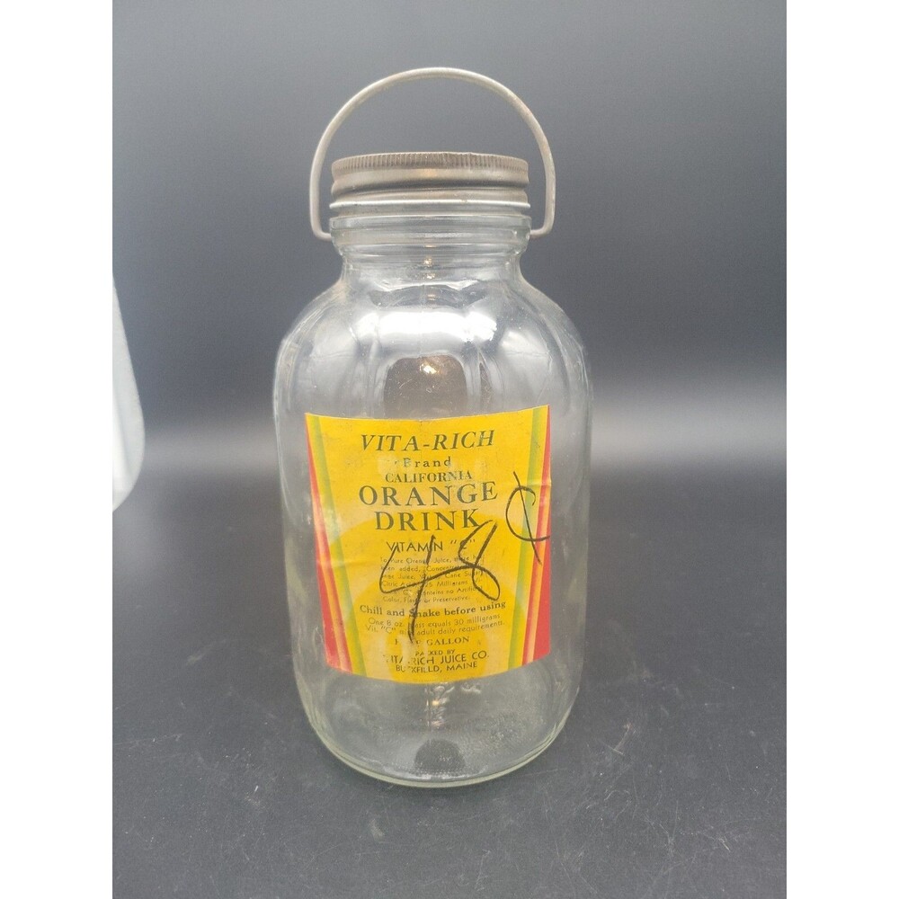 Vintage Vita Rich Orange Drink Duraglas Jar w metal bail handle 1/2 gallon Maine